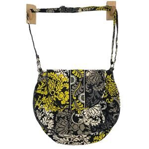 Vera Bradley Baroque Saddle Up Bag Purse Adjustable Crossbody BlackYellow Floral